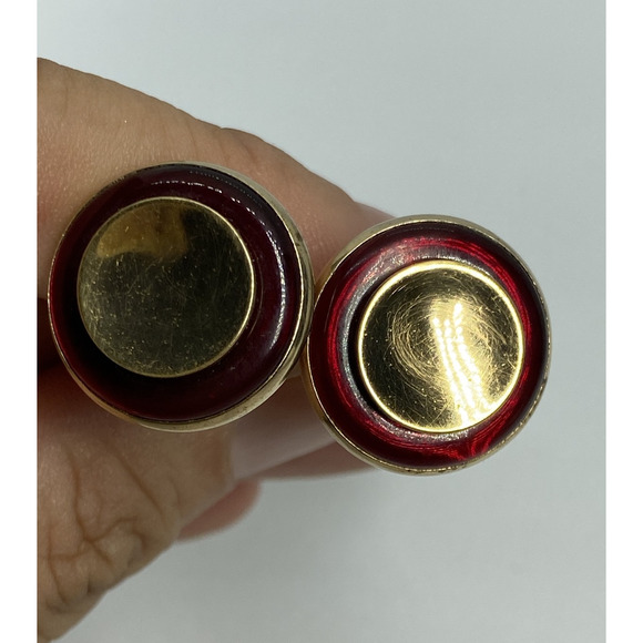 Vintage Krementz Gold Tone Red Enamel Circle Cufflinks Classic Mens Jewelry Gift - Picture 8 of 10